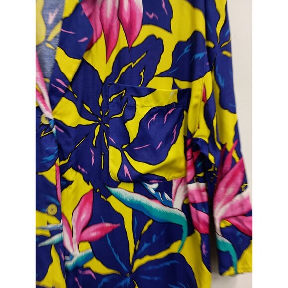 VTG 80s Paula Saker Dress Womens Size 14 Floral Colorful Tropical Midi - Picture 3 of 10